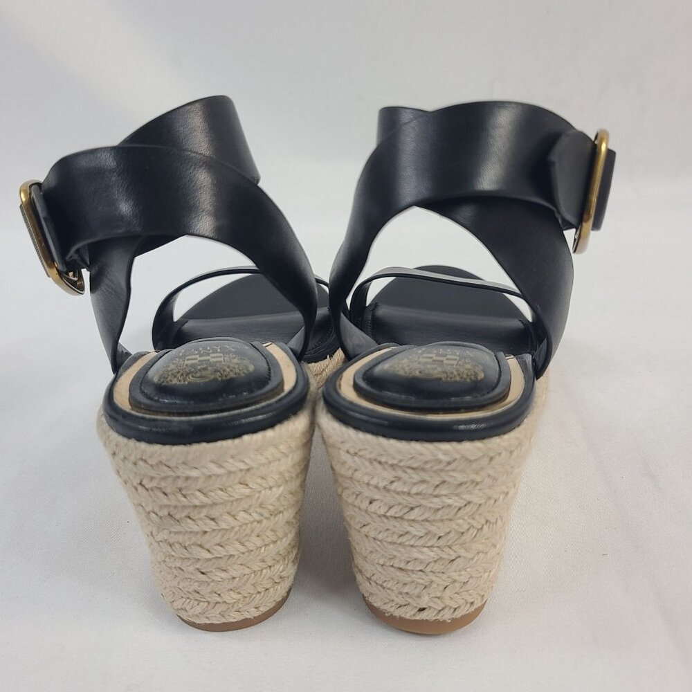 Vince Camuto Felia Black Leather Espadrille Wedge Sandals - Picture 6 of 9